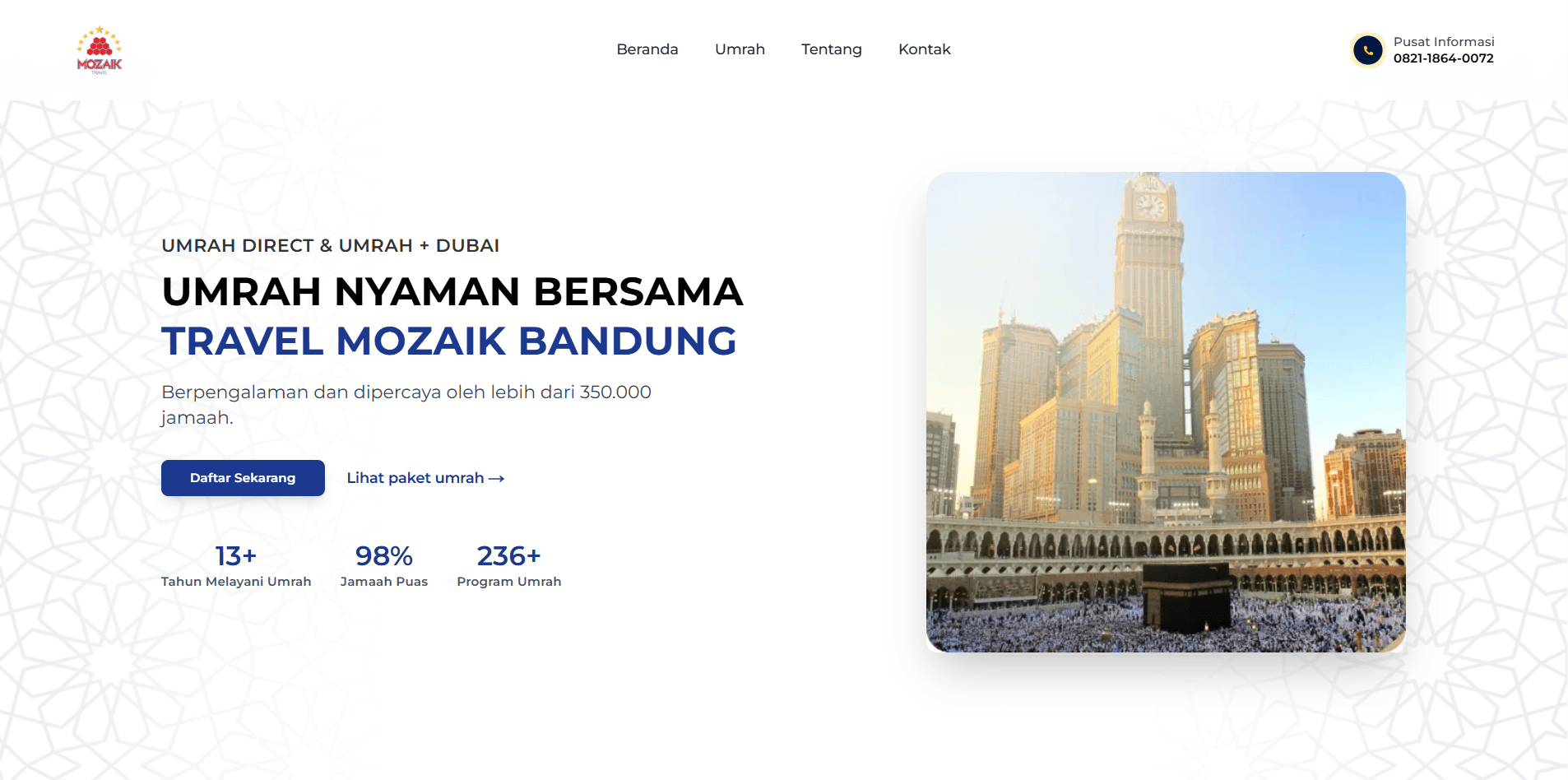 Website Landing Page Travel Umrah & Haji (Mozaik Travel Bandung)